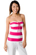 A pretty Asian woman in a pink and white summer outfit
