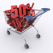 Shopping cart full of percentage. Concept of discount.
