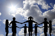children circle on real sunny sky