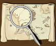 Old map with magnifier