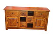 Low wooden case with boxes