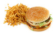 Foto: french fries and hamburger against white background french fries and hamburger against white background