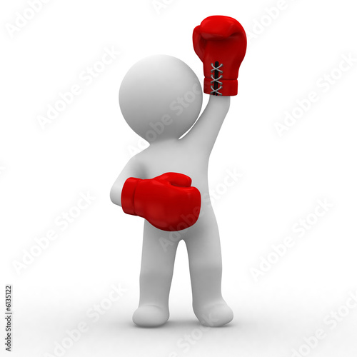 3d little guy with red boxing gloves in hands