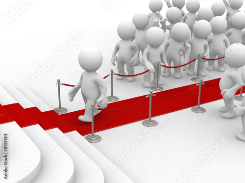 Illustration: luxury entrance with red carpet and 3d crowd luxury entrance with red carpet and 3d crowd