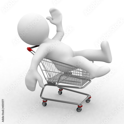 3d human in a shopping trolley