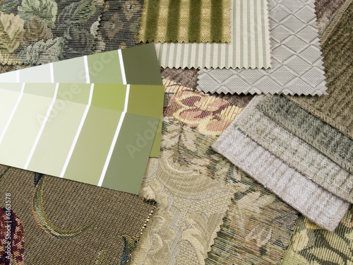Green earth tone and floral print interior decoration plan