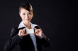 business woman with a card