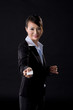 business woman giving business card