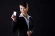 business woman showing business card