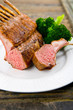 Roasted Rack of Lamb herb crusted one chop cut off