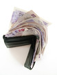 Black leather wallet with banknotes