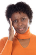 Woman whit headache a over white background