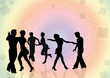 Background  silhouettes of the young people dancing in a disco