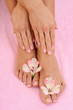 close-ups of beautiful female legs and hands - beauty treatment