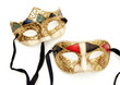Two isolated colourful Venetian Masks