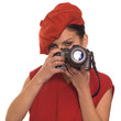 Young woman with digital camera taking picture Young woman with digital camera taking picture