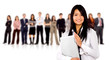 business team with a businesswoman holding