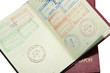 Passports and entry stamps - isolated