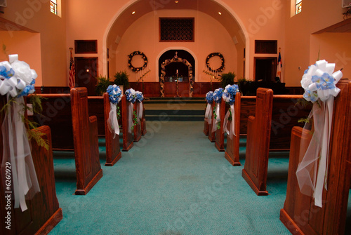 Photo: church aisle with blue ribbons church aisle with blue ribbons