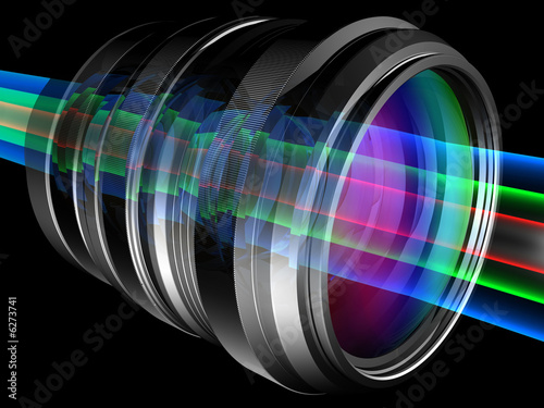 Illustration: Light rays through camera lens Light rays through camera lens