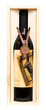 Bottle of red wine in wooden box. Isolated.