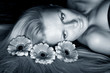 beautiful pink flowers in girl blond hair beautiful pink flowers in girl blond hair