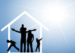 Happy family in the house with sun