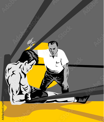 Vector: Referee counting down boxer Referee counting down boxer