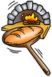 Fresh backed loaf of bread on big ladle