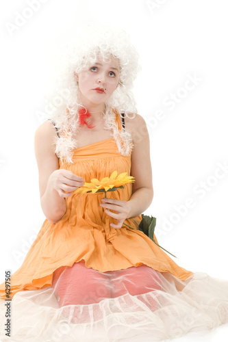Photo: Portrait of the clown with sunflower Portrait of the clown with sunflower