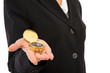 business concept with businesswoman holding golden compass