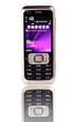 black cell phone standing on white background and ringing 2