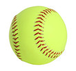 softball, yellow with red stitching, full picture