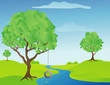 Illustration: Illustration of a tree swing by a stream Illustration of a tree swing by a stream
