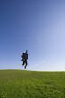 Businessman jumping on the field