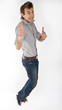A guy jumping and smiling