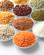 Display of food grains in white bowls Display of food grains in white bowls