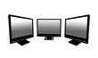 Three black lcd monitors isolated on the white