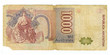 1000 australe bill of Argentina, yellowish shabby torn paper