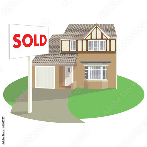 Illustration: detached house with sold board detached house with sold board