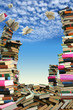 This is books scramble. Many books to scatter under sky.