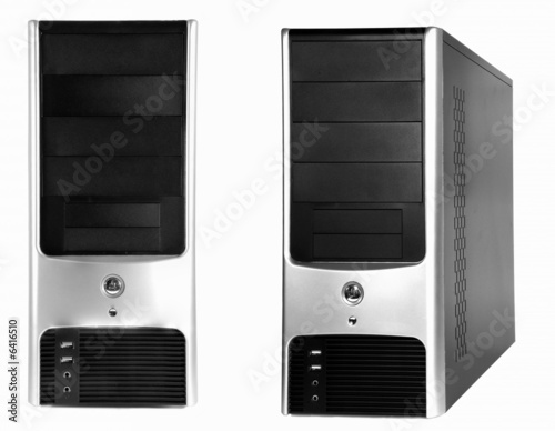 black silver computer case on white background
