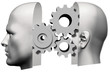 A head, front and back, with machine gears thinking inside.