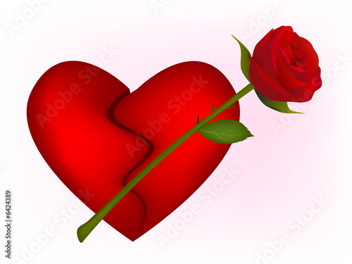 Clip-art of broken heart and red rose