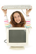 Jeune fille heureuse avec son ordinateur