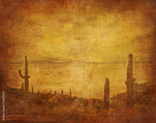 Grunge Background With Wild West Landscape