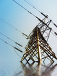 Simulation of flood waters around an electricity pylon