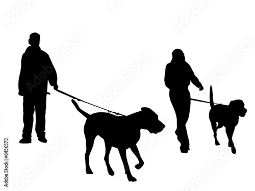 people walking silhouette. walking dogs silhouette