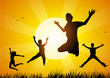 happy friends jumping at sunset happy friends jumping at sunset