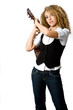 An attractive young teenage woman with an acoustic guitar 